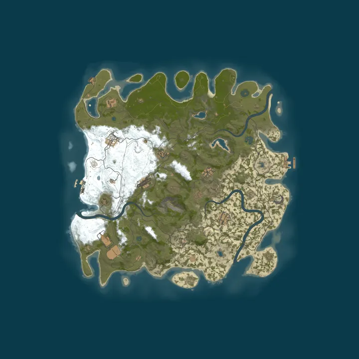 Map of RUST Server friendly low upkeep ×10stack size